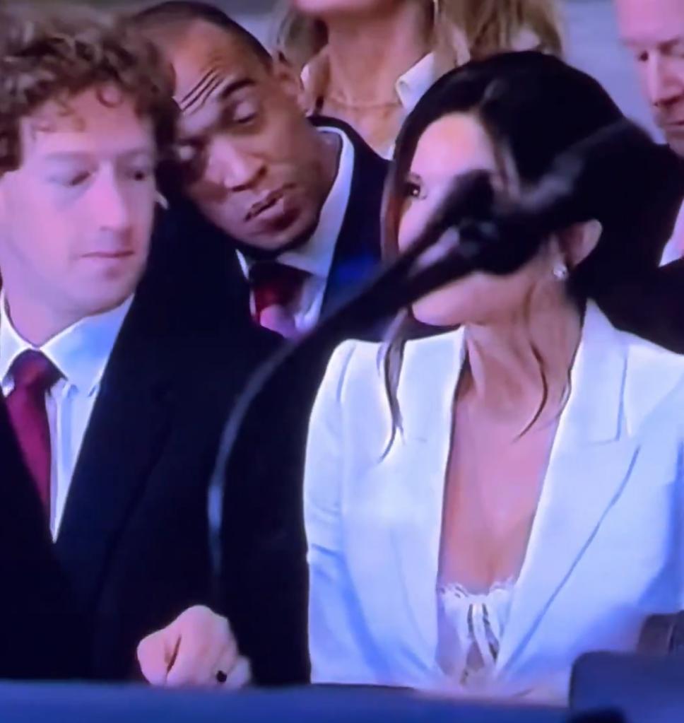 Mark Zuckerberg was caught on camera appearing to look at Lauren Sanchez's cleavage during President Donald Trump's inauguration on Monday.