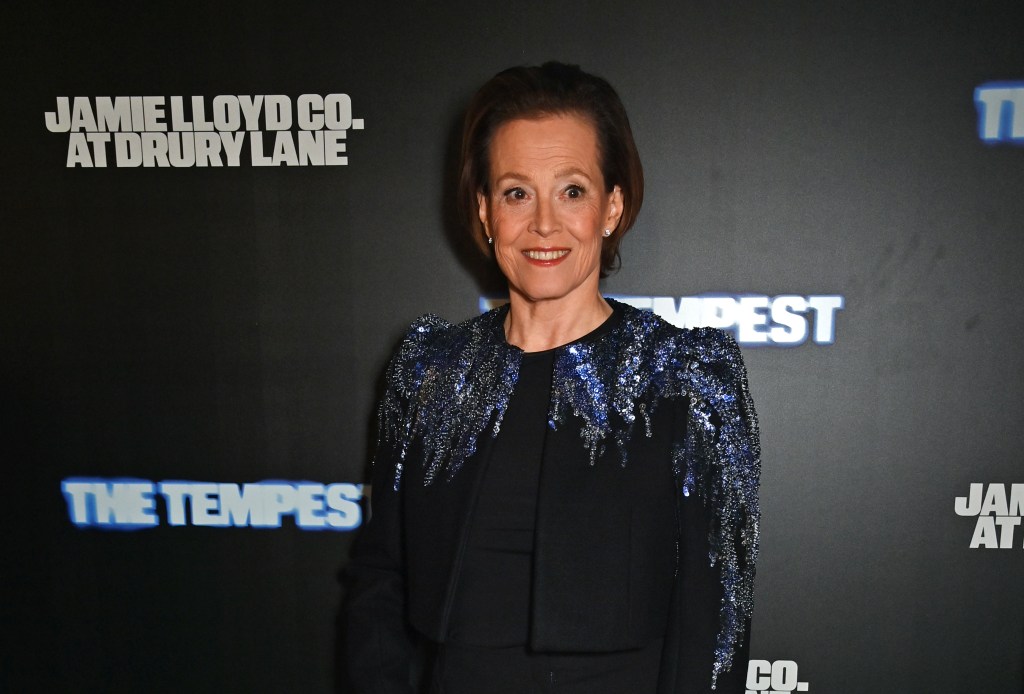 Sigourney Weaver in a black dress at 'The Tempest' press night after party, portraying the role of Prospero, at Theatre Royal Drury Lane, London.
