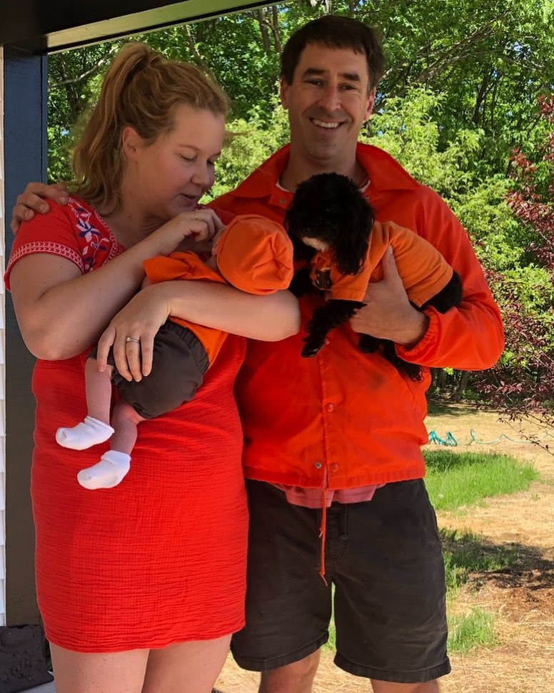 Amy Schumer and Chris Fischer with their son Gene and their dog