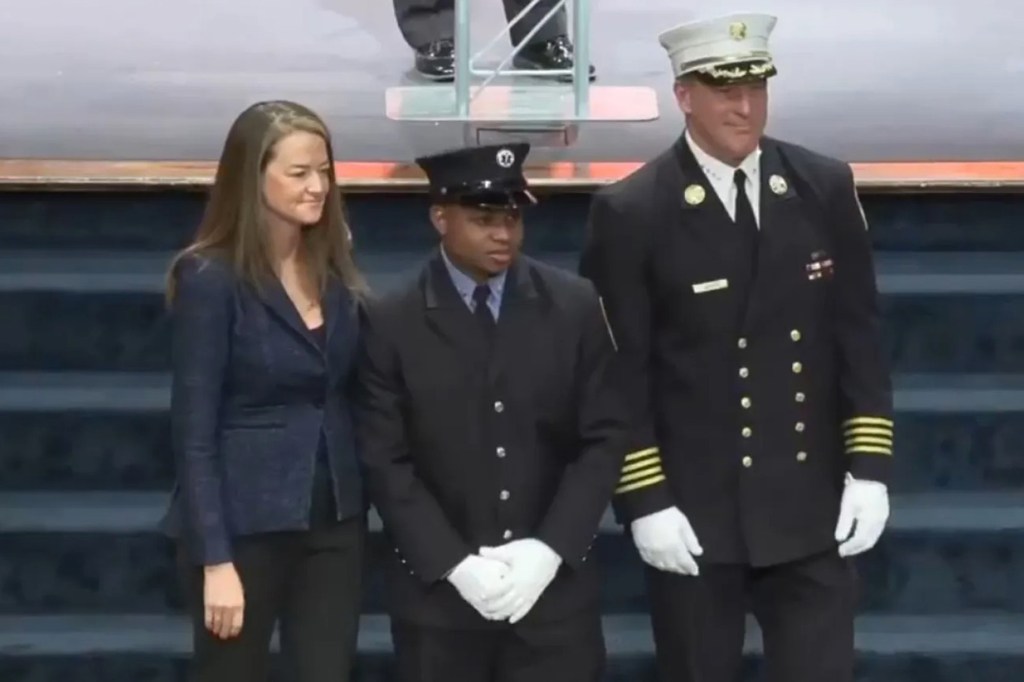 FDNY EMT Jordan Hannah is pictured during his FDNY graduation ceremony on May 24, 2022. Hannah was remanded on murder charges Feb. 13, 2025, for the 2021 alleged murder of Kyle Griffin in Queens.