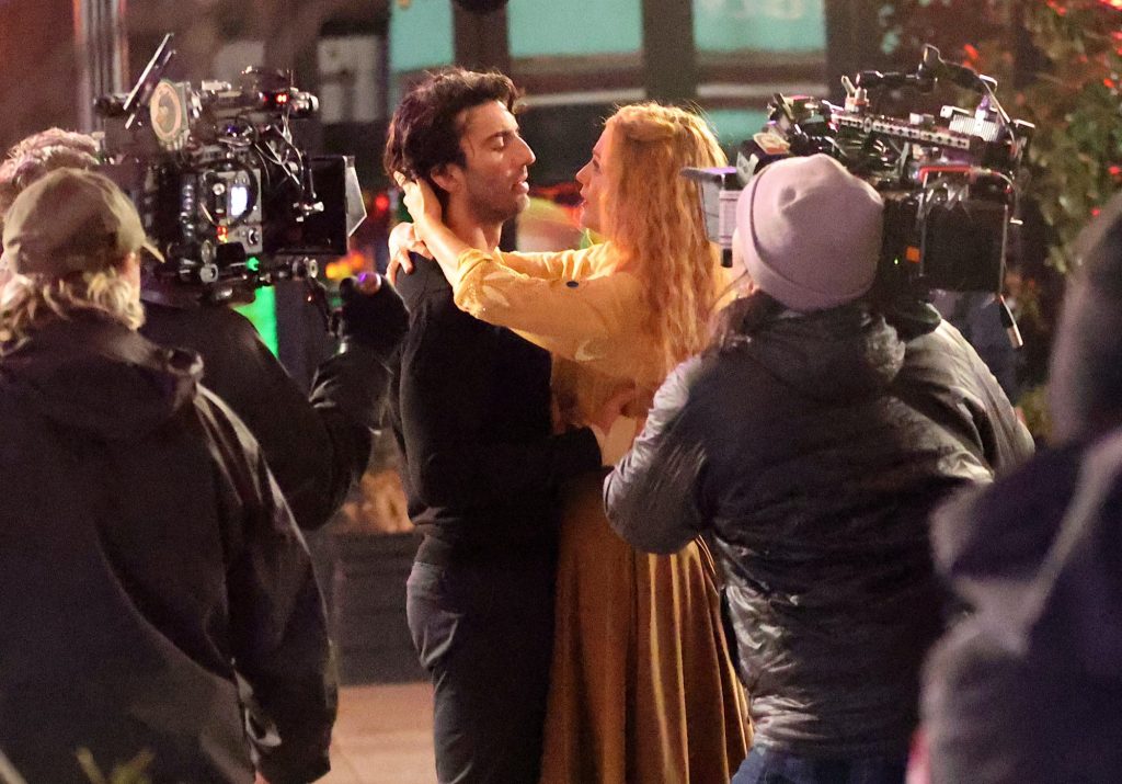 Justin Baldoni and Blake Lively on the set of "It Ends With Us" in Jersey City, New Jersey on Jan. 12, 2024.