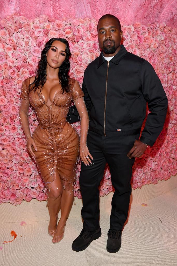 Kim Kardashian on the red carpet with Kanye West in 2019.