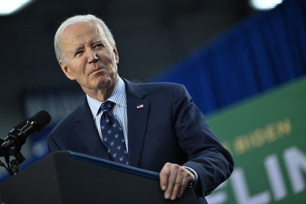 President Joe Biden speaks about student loan debt relief at Madison Area Technical College in Madison, Wisconsin, April 8, 2024. 