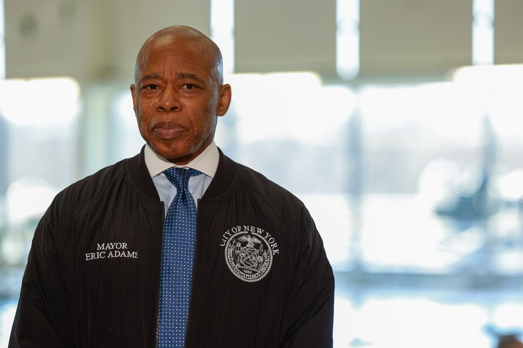 NYC Mayor Eric Adams at the Flushing Meadows Corona Park Aquatic Center in Flushing, NY talks about part of his 5.5 million dollar expansion project to teach 2nd graders how to swim