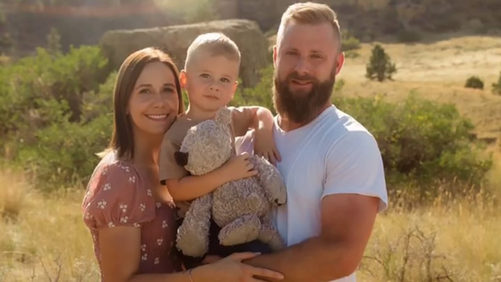 Jeff Zinne, 37, with his wife Meghan and their 2-year-old son. Jeff died after falling from a chairlift Monday