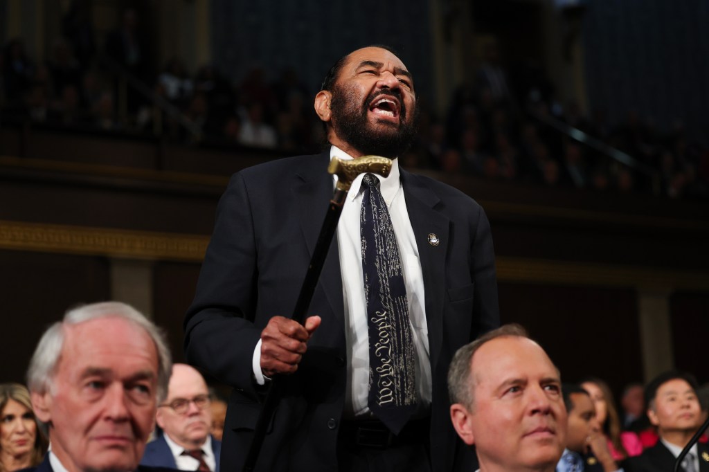 Representative Al Green shouting during President Donald Trump's address to a joint session of Congress in Washington DC, March 4, 2025