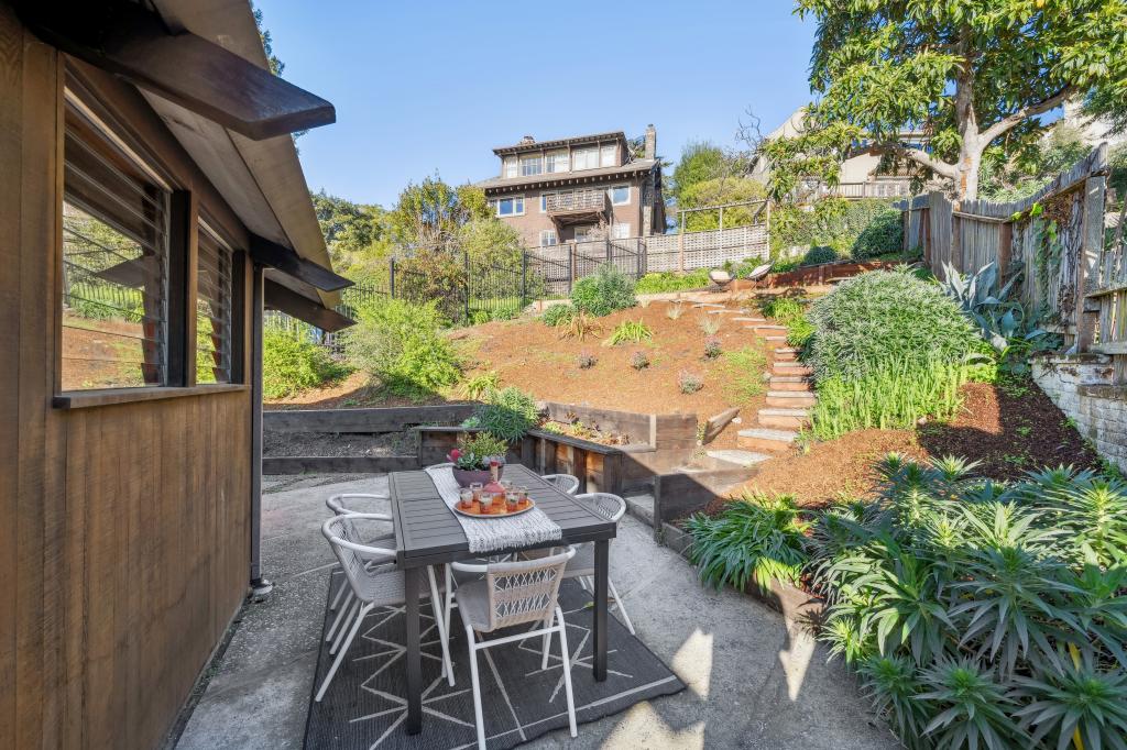 The patio features room for al fresco dining. 