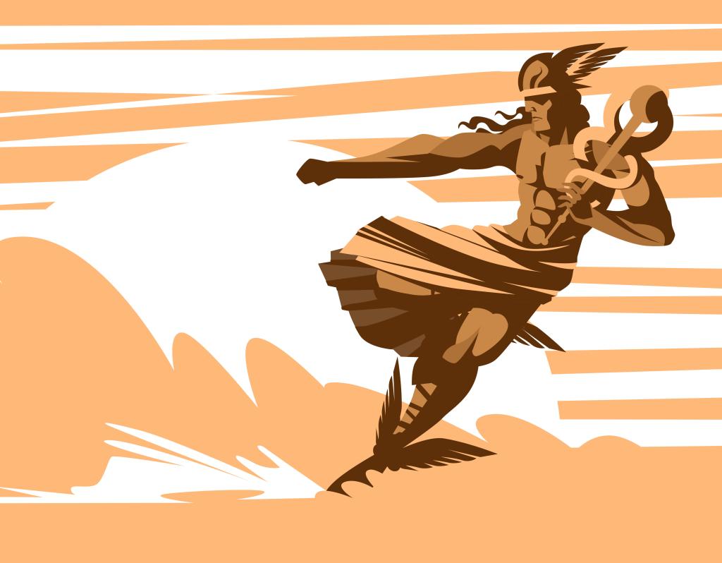 hermes mercury running messenger god with snakes staff