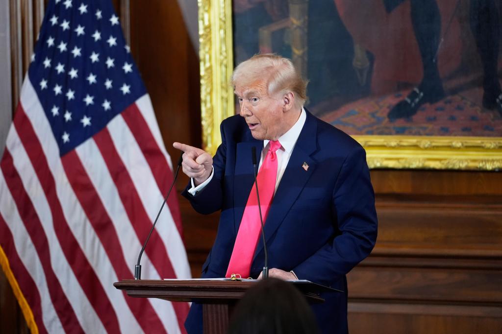 President Donald Trump speaks at the annual St. Patrick's Day luncheon at the Capitol in Washington, Wednesday, March 12, 2025. 