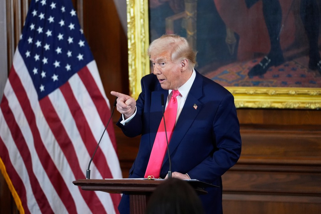 President Donald Trump speaks at the annual St. Patrick's Day luncheon at the Capitol in Washington, Wednesday, March 12, 2025. 