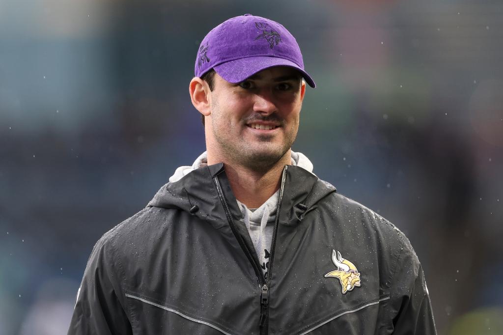 Daniel Jones #8 of the Minnesota Vikings looks on before the game against the Seattle Seahawks at Lumen Field on December 22, 2024 in Seattle, Washington. 