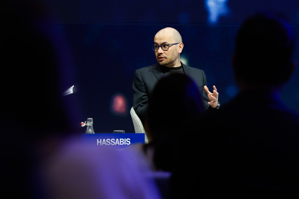 Demis Hassabis speaking during a panel session at the World Economic Forum in Jan. 21, 2025.