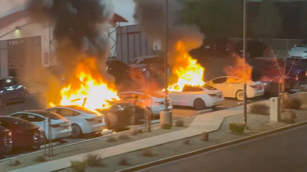 Five Tesla cars were set on fire and shot at in an arson attack at a Tesla service center in Las Vegas, Nevada, in the early morning of Tuesday, March 18, 2025, police said.