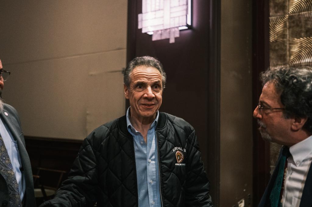 Former New York State Governor Andrew Cuomo speaks to IBEW members at the midtown Sheraton on 7th avenue in Manhattan after being endorsed by the union for his 2025 mayoral run.