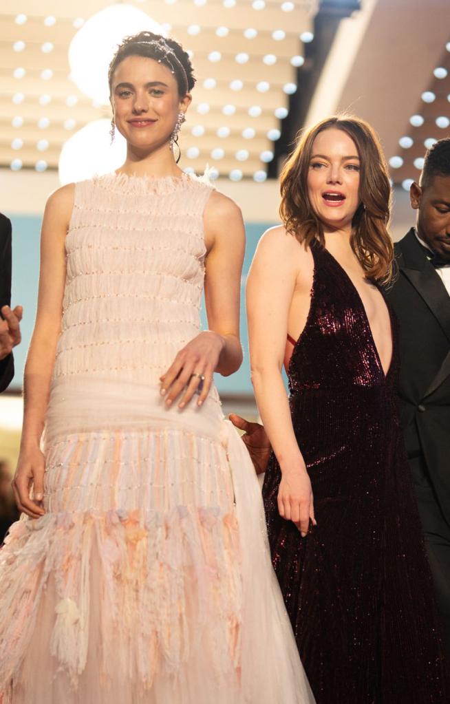 Margaret Qualley, Emma Stone departing the ''Kinds Of Kindness'' Red Carpet at the 77th annual Cannes Film Festival at Palais des Festivals in Cannes, France, on May 17, 2024.