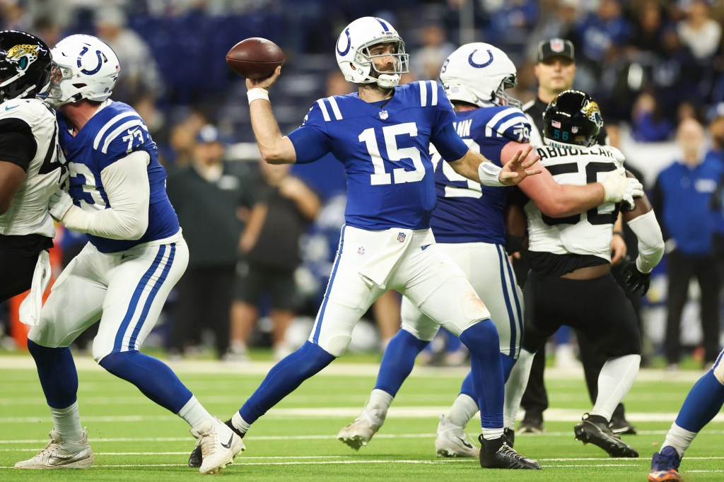Joe Flacco attempts a pass during the Colts' game Jan. 5.