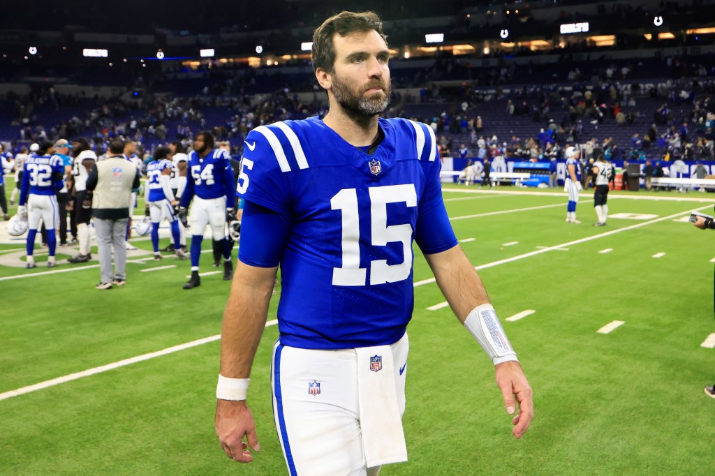 Joe Flacco walks off the field following the Colts' loss to the Jaguars on Jan. 5.
