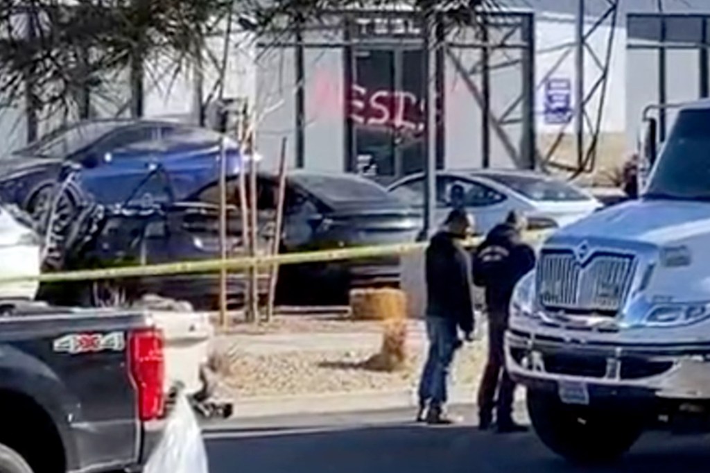 Las Vegas police and Clark County fire crews responding to multiple Teslas set on fire at a service center