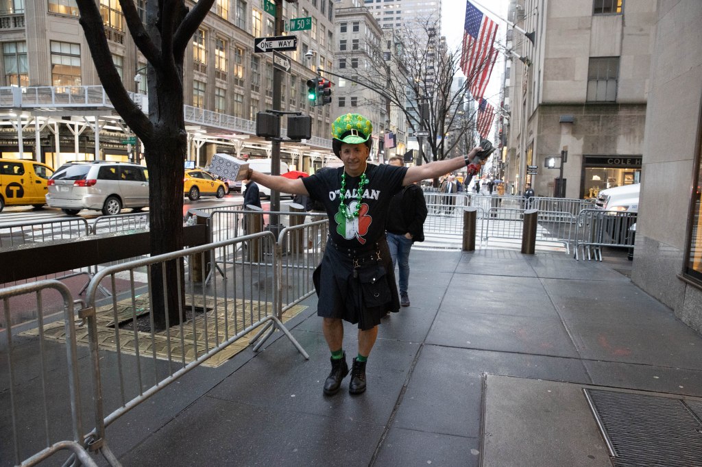 One spectator shows his Irish pride ahead of the parade. 
