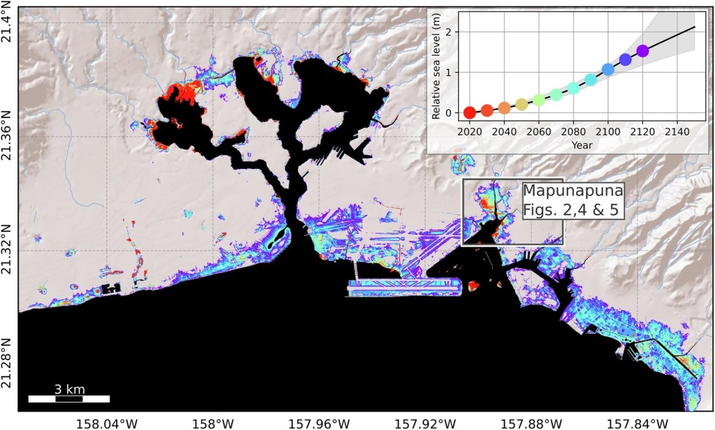 South shore map showing predictions for flooding timeline.