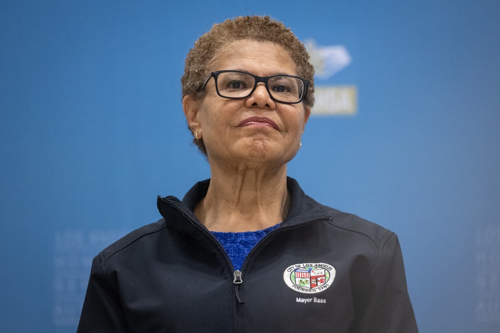 Mayor Karen Bass attends the press conference to open The Los Angeles Homeless Services Authority's (LAHSA) 2025 Greater Los Angeles Homeless Count on Tuesday, Feb. 18, 2025 in Los Angeles, CA.