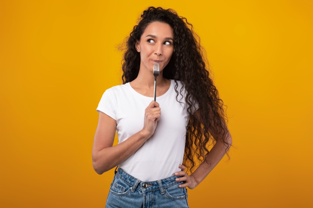 woman excited to snack 