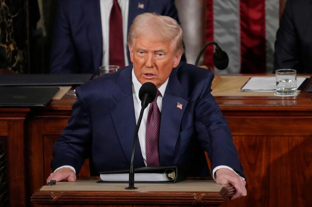 President Donald Trump addresses a joint session of Congress in the House chamber at the U.S. Capitol in Washington, Tuesday, March 4, 2025.