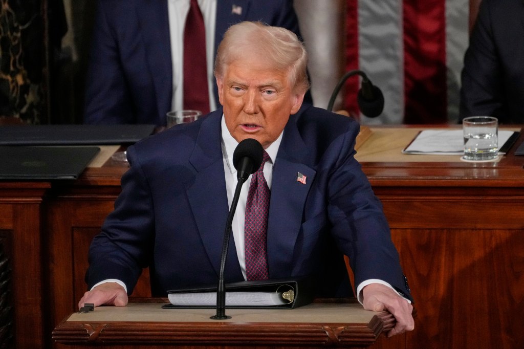 President Donald Trump addresses a joint session of Congress in the House chamber at the U.S. Capitol in Washington, Tuesday, March 4, 2025.