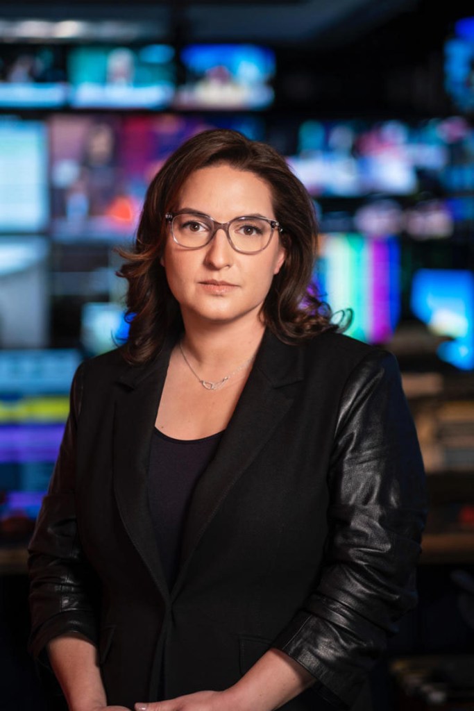 Rebecca Kutler, the new president of MSNBC, wearing a black jacket