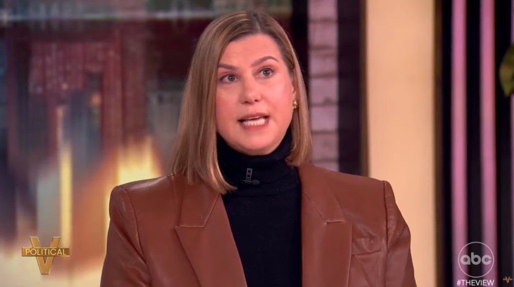 Senator Elissa Slotkin delivering the Democratic rebuttal to the president's address, wearing a brown jacket