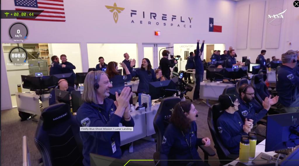 Staff at the Mission Control in Austin, Texas celebrated the successful lunar landing of Blue Ghost on March 2, 2025.