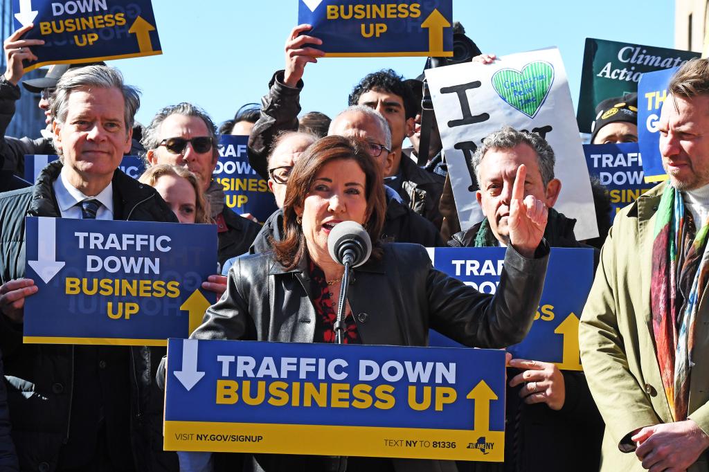 NY Governor Kathy Hochul at press conference in support of Congestion Pricing