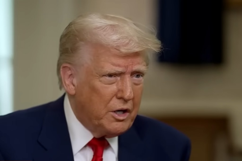 President Donald Trump speaks during his first 100 days interview with ABC News.