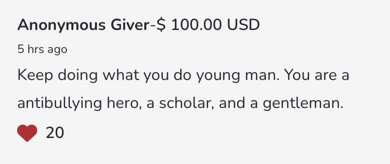 GiveSendGo donation screenshot