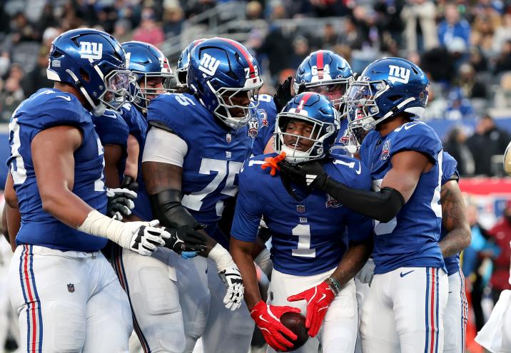 Malik Nabers celebrates a touchdown with the Giants on Dec. 8, 2024.