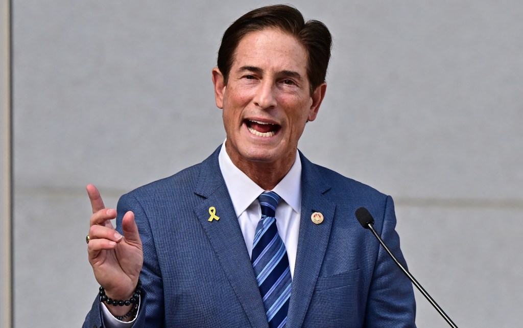 Newly sworn in Los Angeles District Attorney Nathan Hochman speaking outside the Hall of Justice in Los Angeles on Dec. 3, 2024.