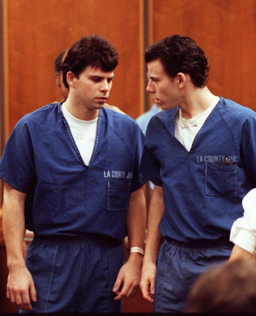 Lyle and Erik Menendez leaving the courtroom in Santa Monica, California, on Aug. 6, 1990.