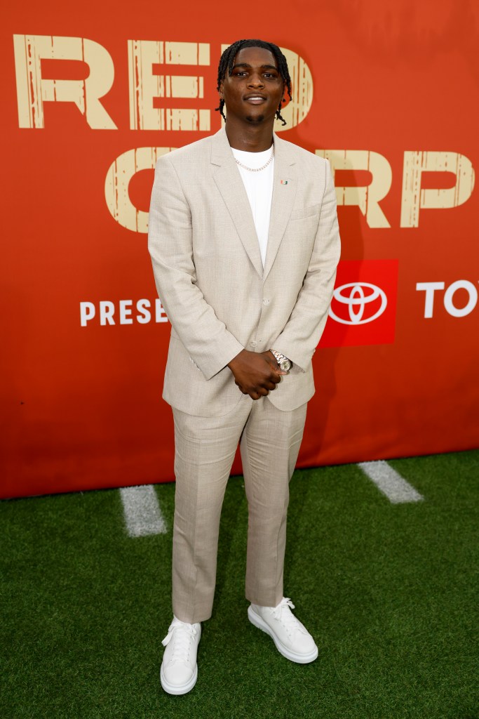 Quarterback Cam Ward of Miami arrives prior to the 2025 NFL Draft at Lambeau Field on April 24, 2025 in Green Bay, Wisconsin.