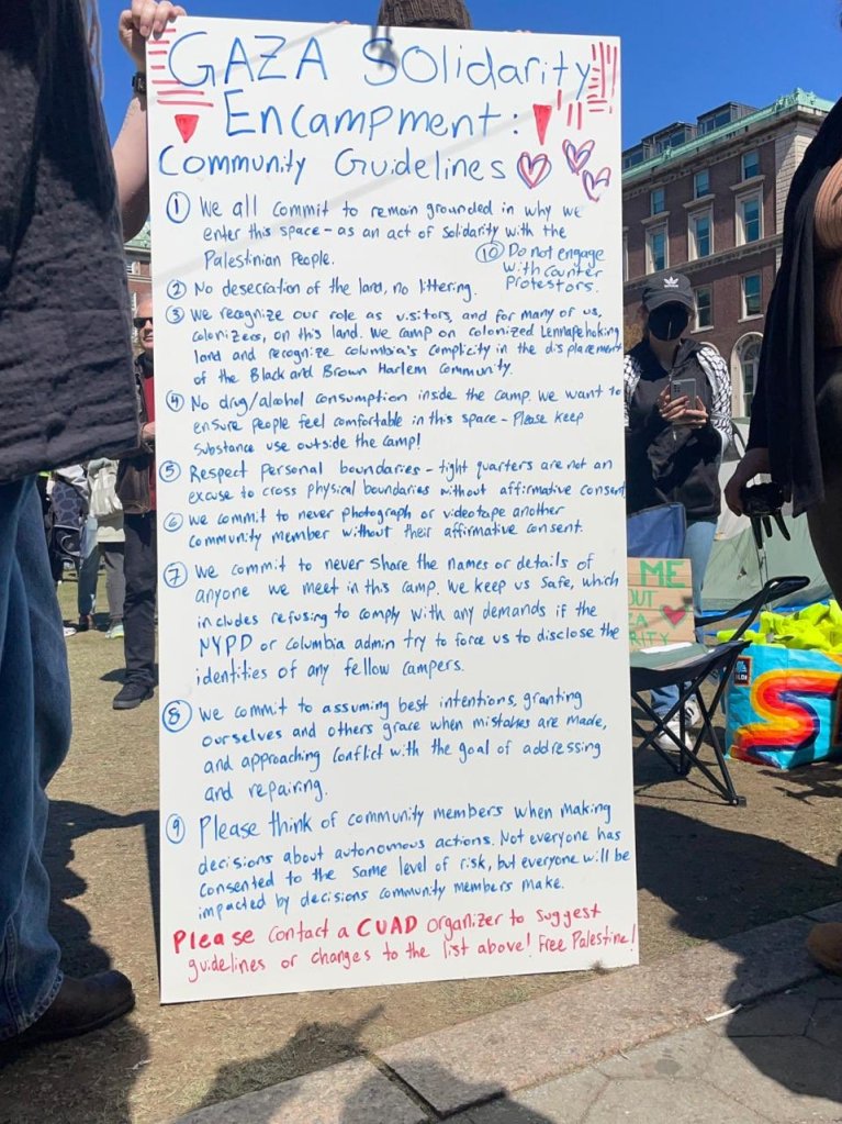 Community guidelines for the Columbia University Gaza Solidarity Encampment