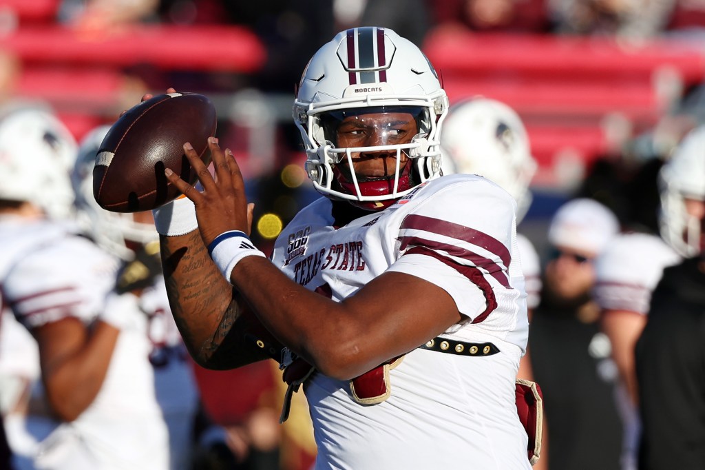 Quarterback TJ Finley of the Texas State Bobcats warming up before the SERVPRO First Responder Bowl against the Rice Owls in Dallas, Texas.