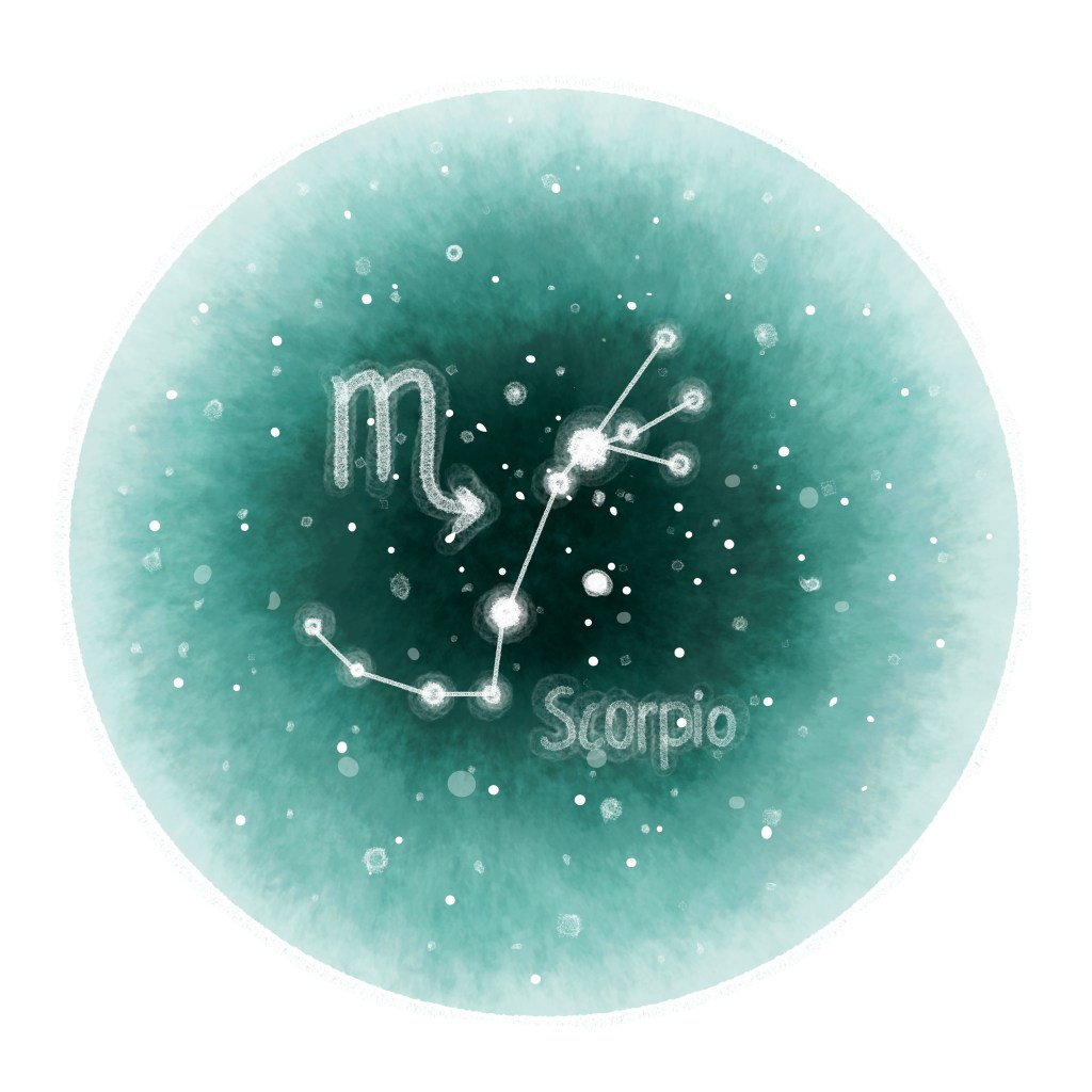 series of zodiac signs: isolated blue circle with the constellation Scorpio