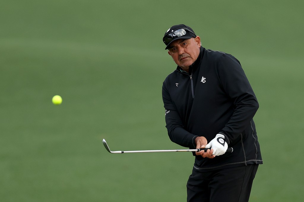 Angel Cabrera chipped to the green during the second round of the Masters on April 11, 2025.