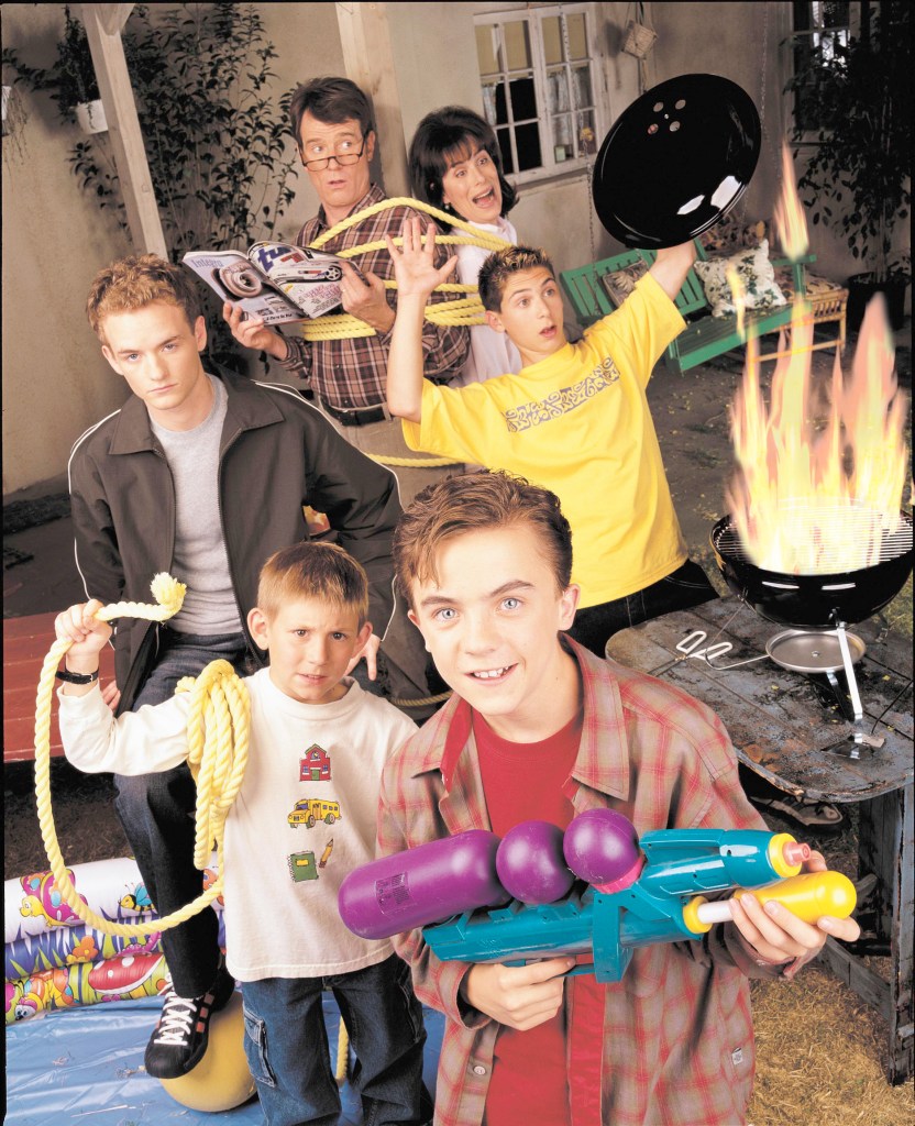 Clockwise from top:  Bryan Cranston as Hal, Jane Kaczmarek as Lois, Justin Berfield as Reese, Frankie Muniz as Malcolm, Erik Per Sullivan as Dewey, and Christopher Masterson as Francis on "Malcolm in the Middle" -- 2001. 