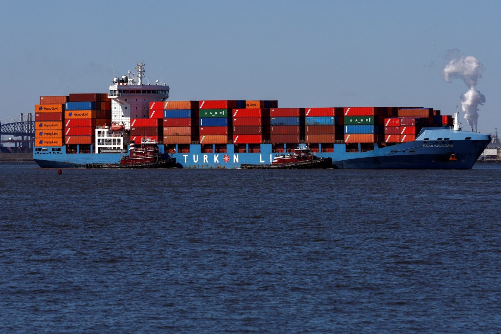 Cargo ship at Port of Elizabeth in New Jersey on April 9, 2025.