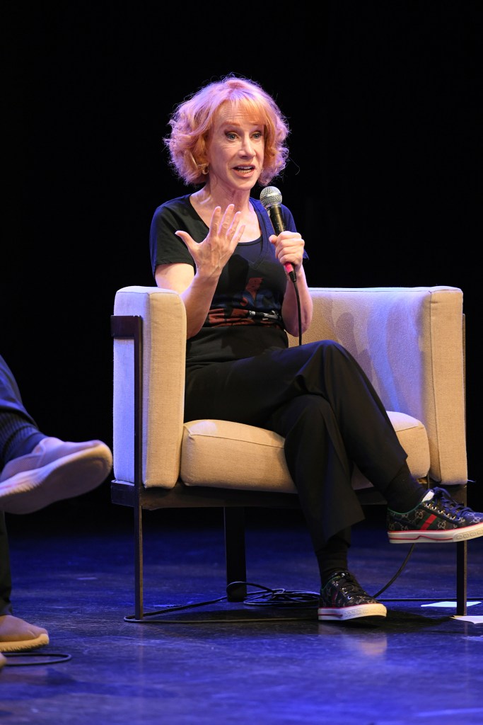 Comedian Kathy Griffin speaking at 'Mea Culpa Live with Michael Cohen' event at El Rey Theatre in Los Angeles, California on November 01, 2022