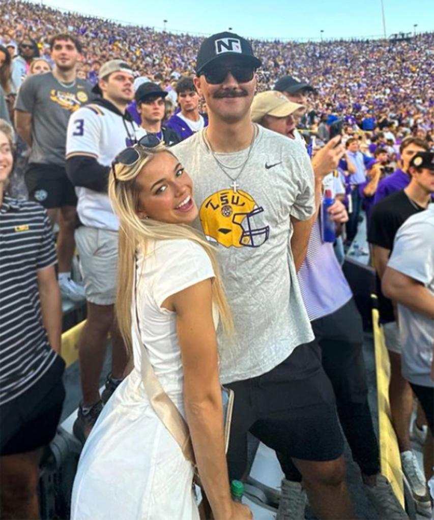Olivia Dunne and Paul Skenes at an LSU football game in 2024. 