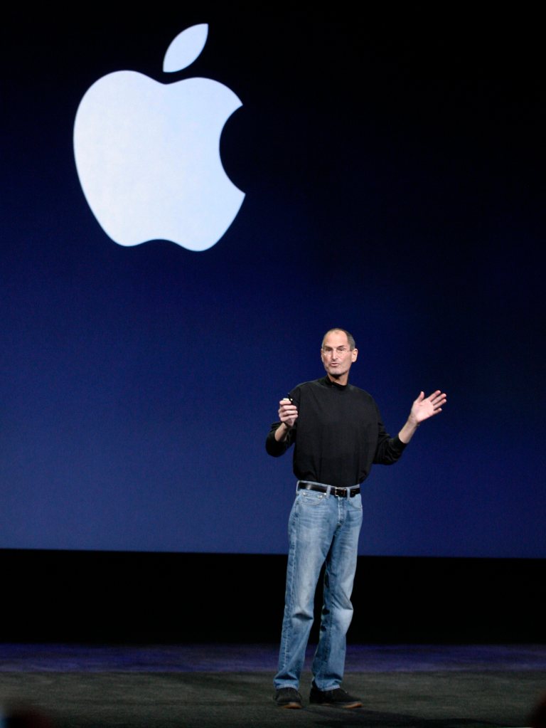 Steve Jobs, CEO of Apple Inc., unveiling the second generation iPad, the iPad 2, in San Francisco, California.