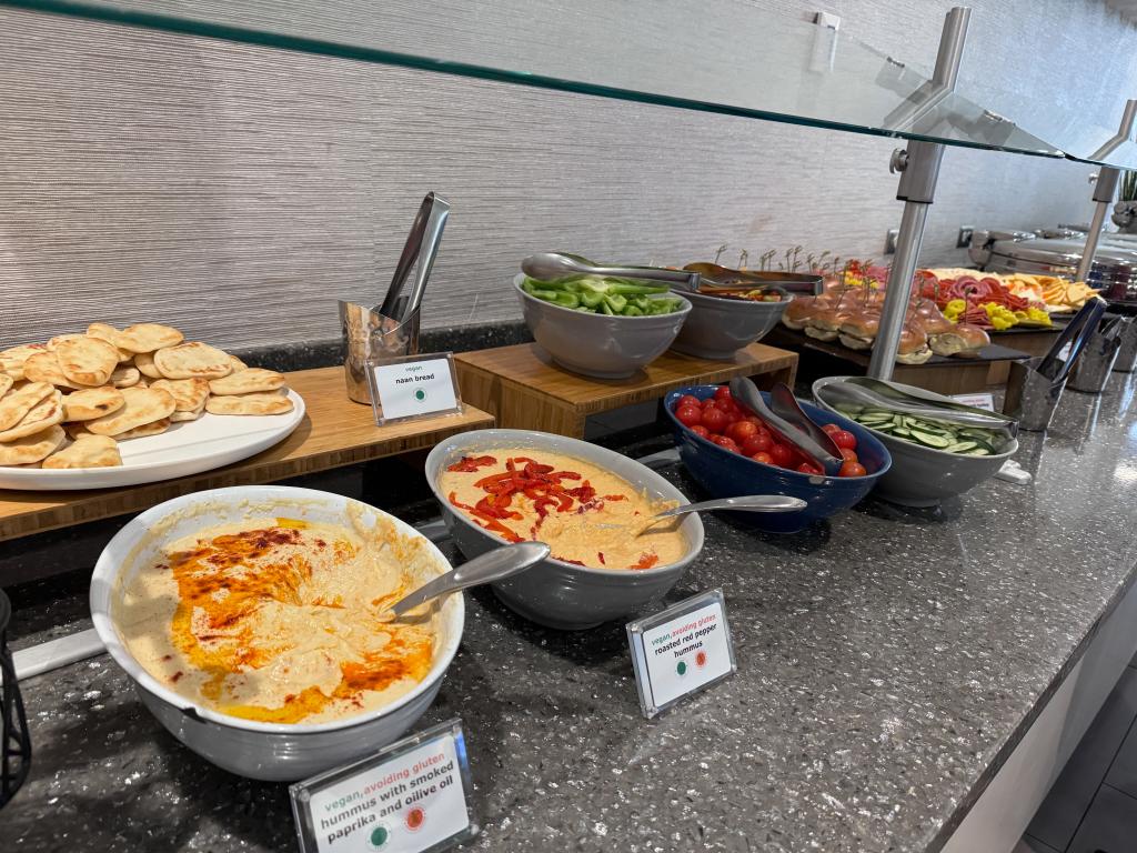 The Delta Sky Club at Dallas Fort Worth International Airport features a buffet with a bevy of options.