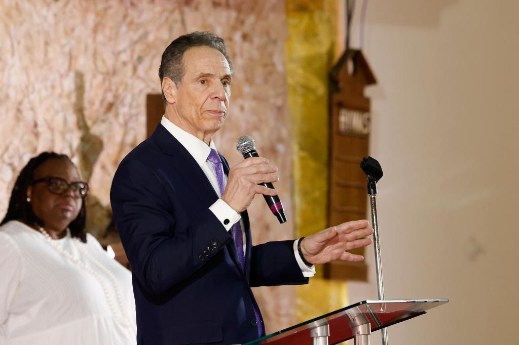 Former New York Governor Andrew Cuomo delivers a speech at Antioch Baptist Church in Brooklyn on Easter Sunday, April 20, 2025