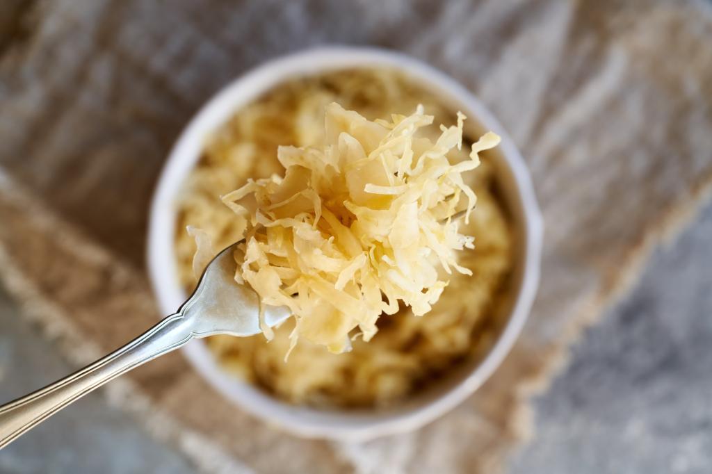 A forkful of sauerkraut. 